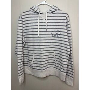 Ivory Ella Striped Hoodie Gray Charcoal Elephant Logo Thumbholes Pullover